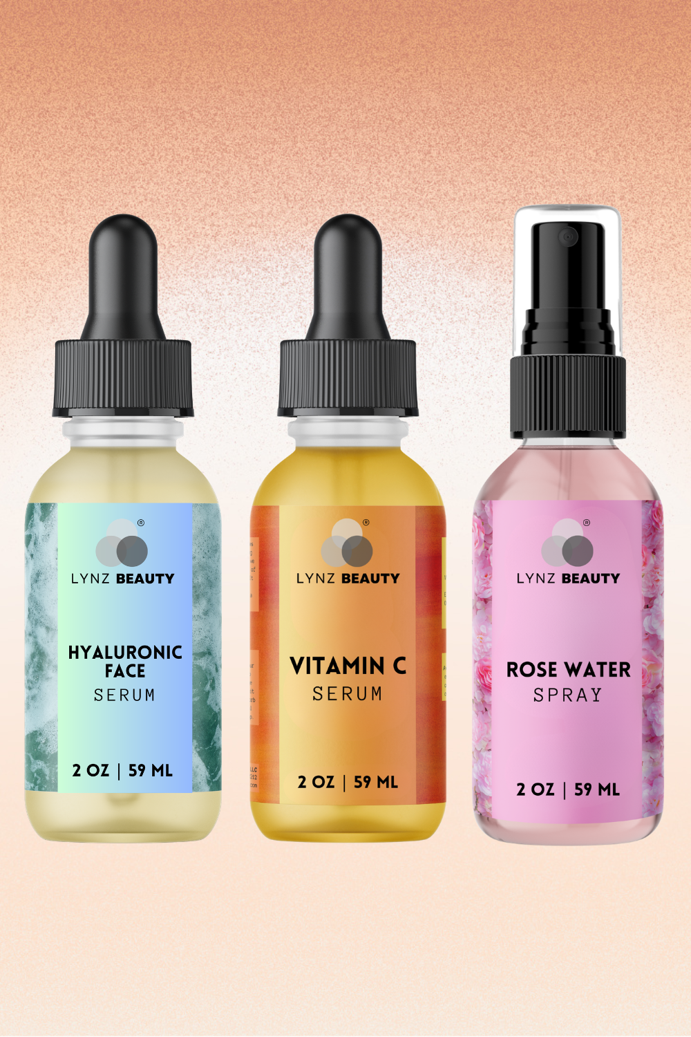 LYNZ Beauty Glow Starter Kit – Hyaluronic Face Serum, Vitamin C Serum, and Rose Water Spray complete skincare bundle set