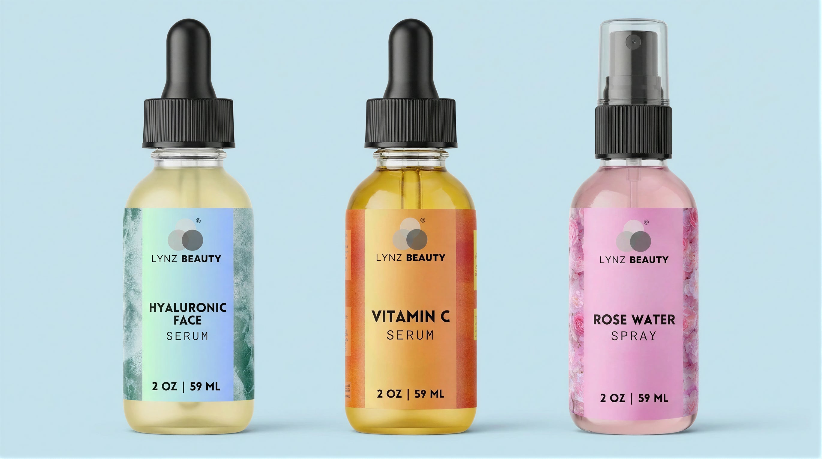 LYNZ Beauty best serums banner – Brightening Vitamin C Face Serum and Hyaluronic Face Serum for glowing hydrated skin